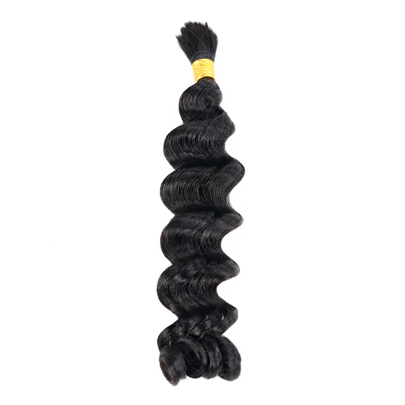 QVR Loose Deep Wave Boho Knotless Braids with Spring Curl Ends Natural Black Bulk Human Braiding Hair Extensions - Image 5