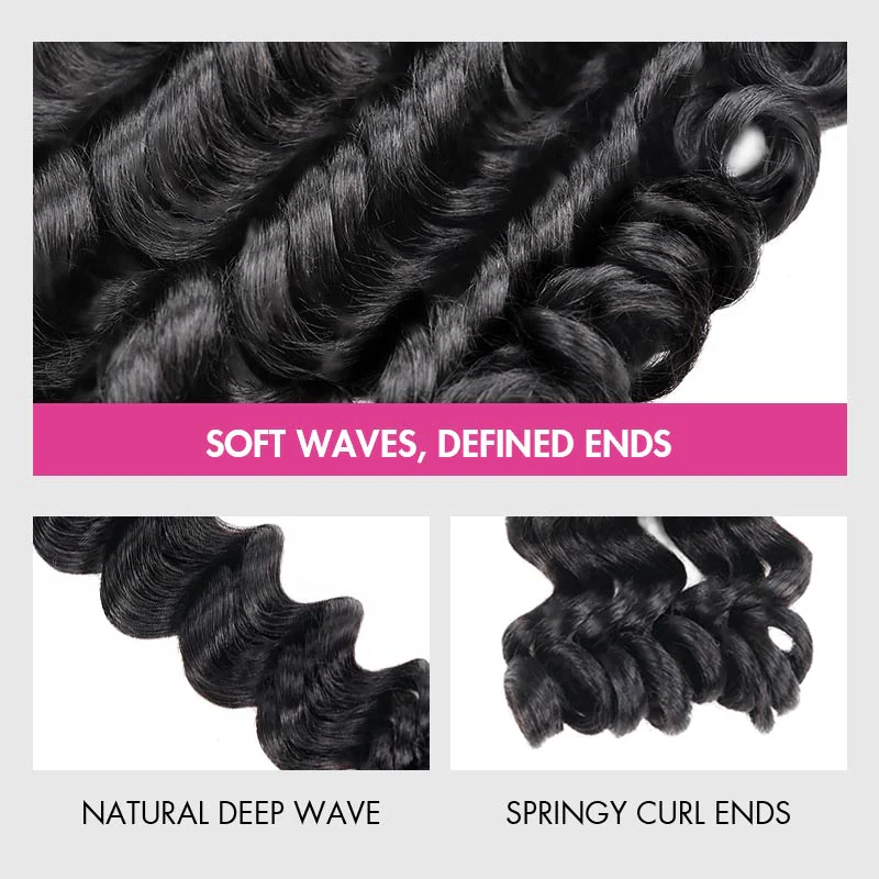 QVR Loose Deep Wave Feather Crochet Human Hair with Spring Curl Ends Machine Made Crochet Weave Hair Extensions - Image 3