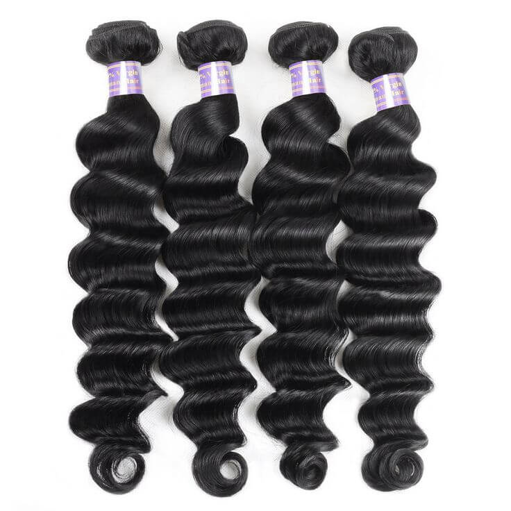 QVR Loose Deep Wave Human Hair Weaves 4 Bundles