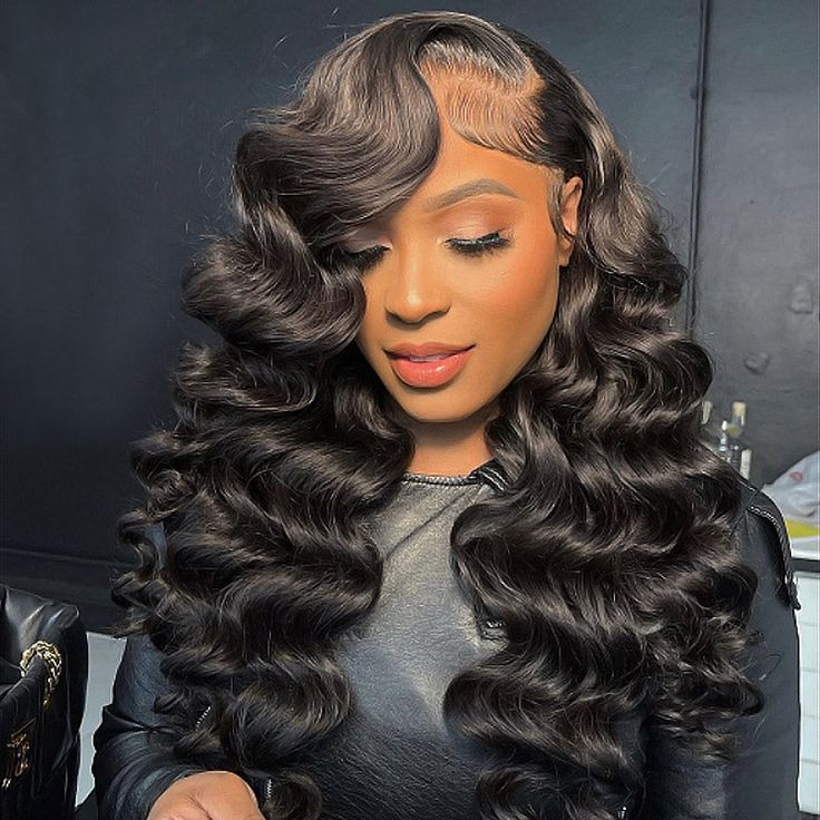 QVR Loose Wave Full Lace Wig Handmade Natural Black Human Hair Knotless Wigs