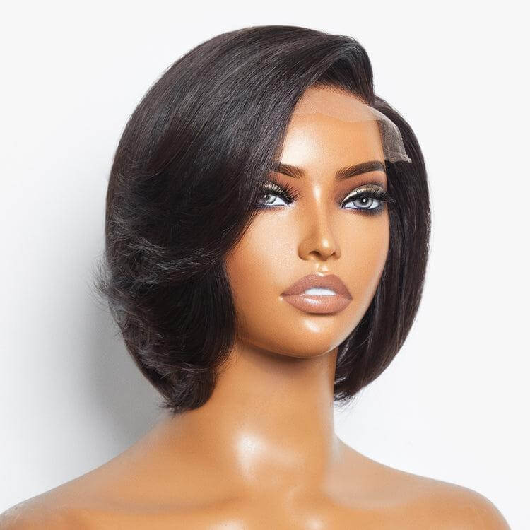 QVR Mature Boss Style Glueless Wide C Lace Bob Wig With Swept Bangs - Image 3