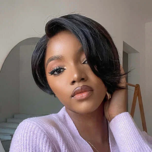 QVR Mature Lady Natural Black Pixie Cut Short Wig 100% Human Hair - Image 3