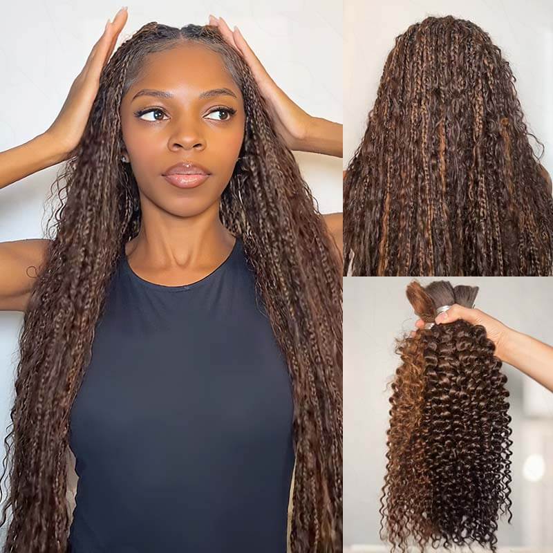QVR Multi-Color Water Wave Bulk Hair Extensions for Boho Knotless Braiding - Image 3