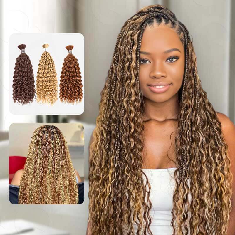 QVR Multi-Color Water Wave Bulk Hair Extensions for Boho Knotless Braiding - Image 5