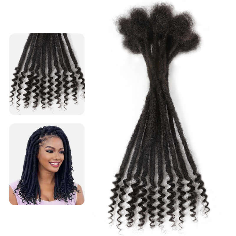 QVR Natural Black Dreadlock Loc Extensions With Curly Ends Human Hair