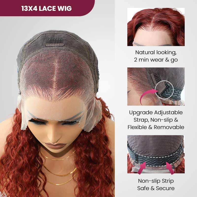 QVR New Auburn Brown 13x4 Lace Frontal Water Wave Pre-plucked Human Hair Wigs - Image 10