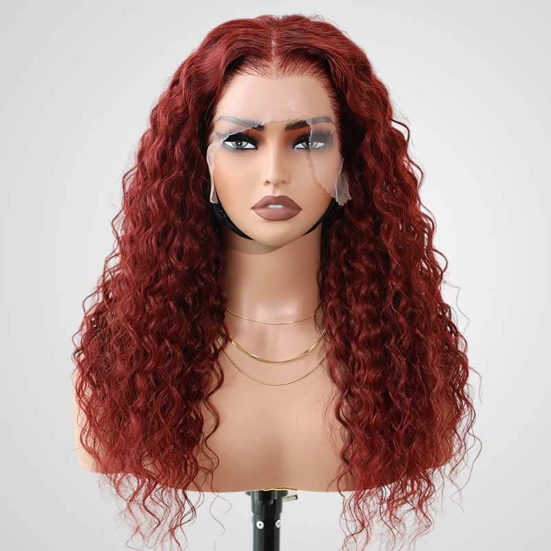 QVR New Auburn Brown 13x4 Lace Frontal Water Wave Pre-plucked Human Hair Wigs - Image 7