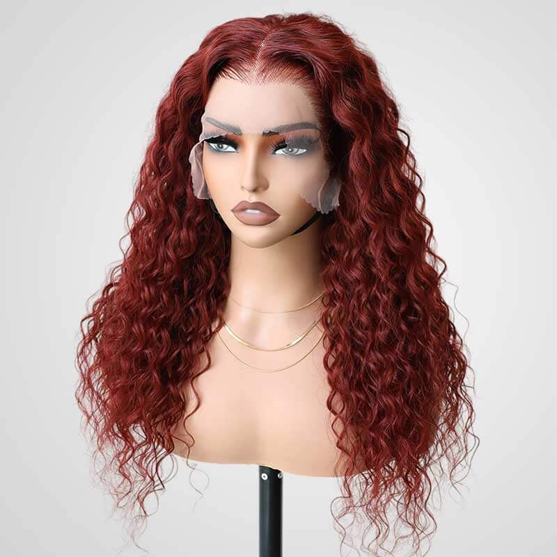 QVR New Auburn Brown 13x4 Lace Frontal Water Wave Pre-plucked Human Hair Wigs - Image 8