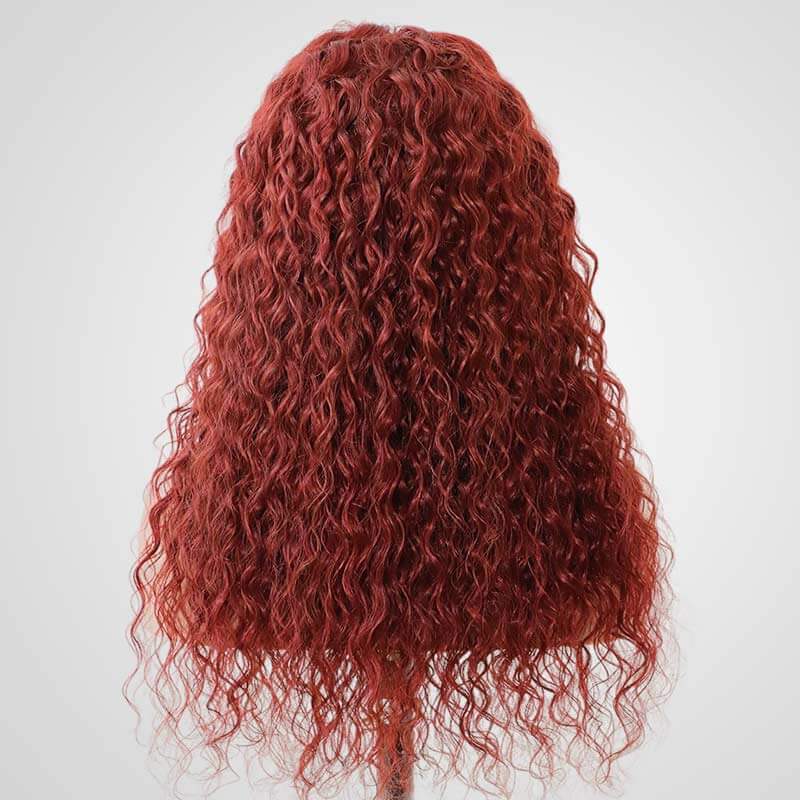 QVR New Auburn Brown 13x4 Lace Frontal Water Wave Pre-plucked Human Hair Wigs - Image 9