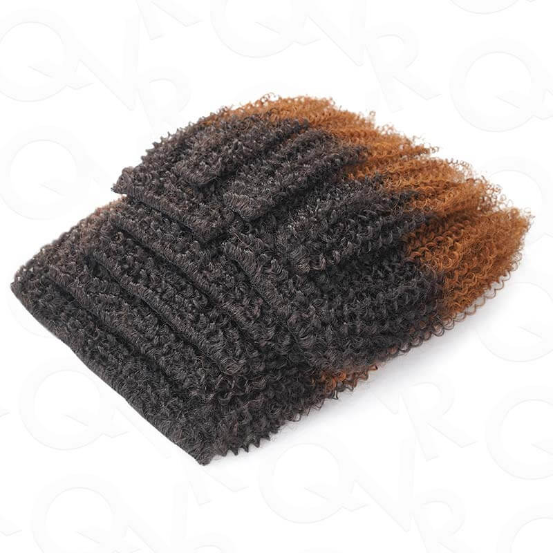 QVR Ombre Brown 9PCS Weft Clip In Hair Extensions Volumizer #T1B/30 Afro Kinky Curly Clip In Human Hair - Image 5