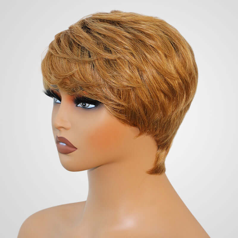 QVR Ombre Brown Blonde Short Human Hair Wig Machine Made Wigs - Image 2
