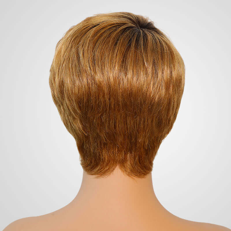 QVR Ombre Brown Blonde Short Human Hair Wig Machine Made Wigs - Image 3