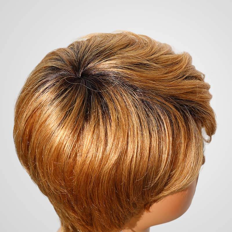 QVR Ombre Brown Blonde Short Human Hair Wig Machine Made Wigs - Image 4