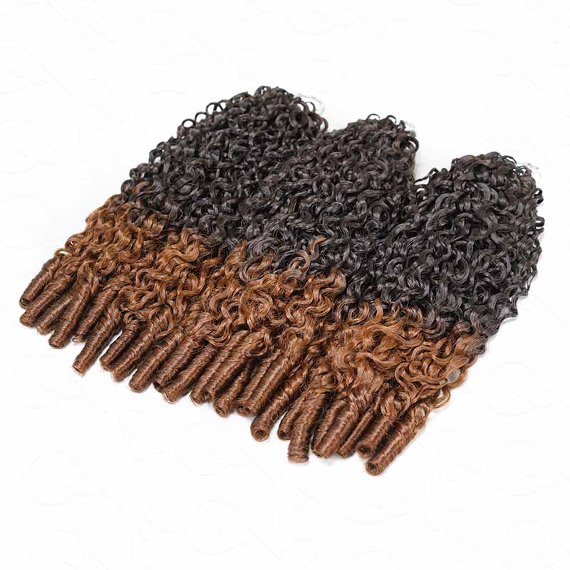 QVR Ombre Brown Feather Crochet Human Hair #T2/30 Burmese Curly Machine Made Crochet Weave Hair Extensions - Image 11
