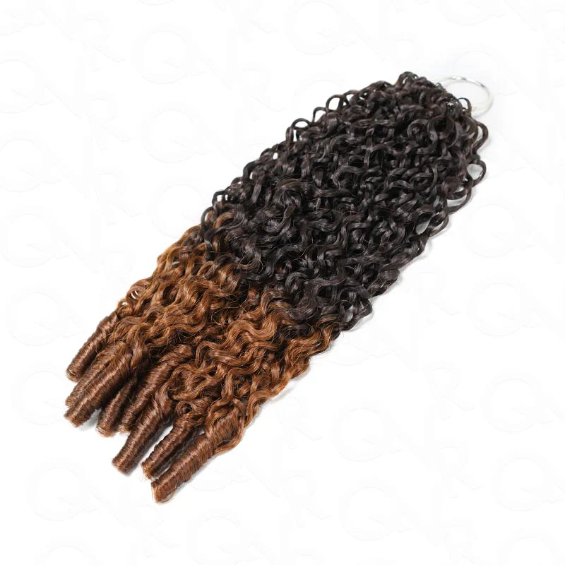 QVR Ombre Brown Feather Crochet Human Hair #T2/30 Burmese Curly Machine Made Crochet Weave Hair Extensions - Image 12