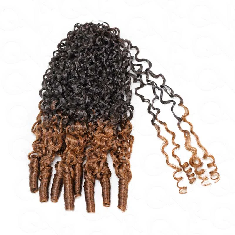 QVR Ombre Brown Feather Crochet Human Hair #T2/30 Burmese Curly Machine Made Crochet Weave Hair Extensions - Image 4