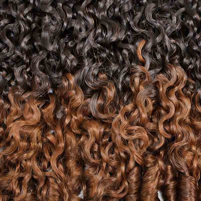 QVR Ombre Brown Feather Crochet Human Hair #T2/30 Burmese Curly Machine Made Crochet Weave Hair Extensions - Image 9
