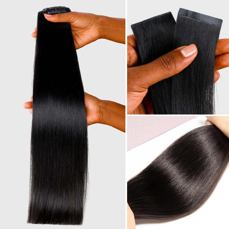 QVR Upgraded Invisible Edge 9PCS PU Clip Ins Extensions 5PCS Volumizer Natural Straight Seamless Clip In Human Hair - Image 6