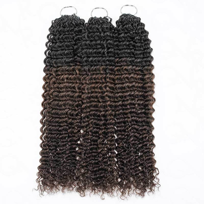 QVR Ombre Brown #T1B/4 Human Crochet Hair Small Kinky Curly Machine Made Feather Crochet Hairstyle - Image 7