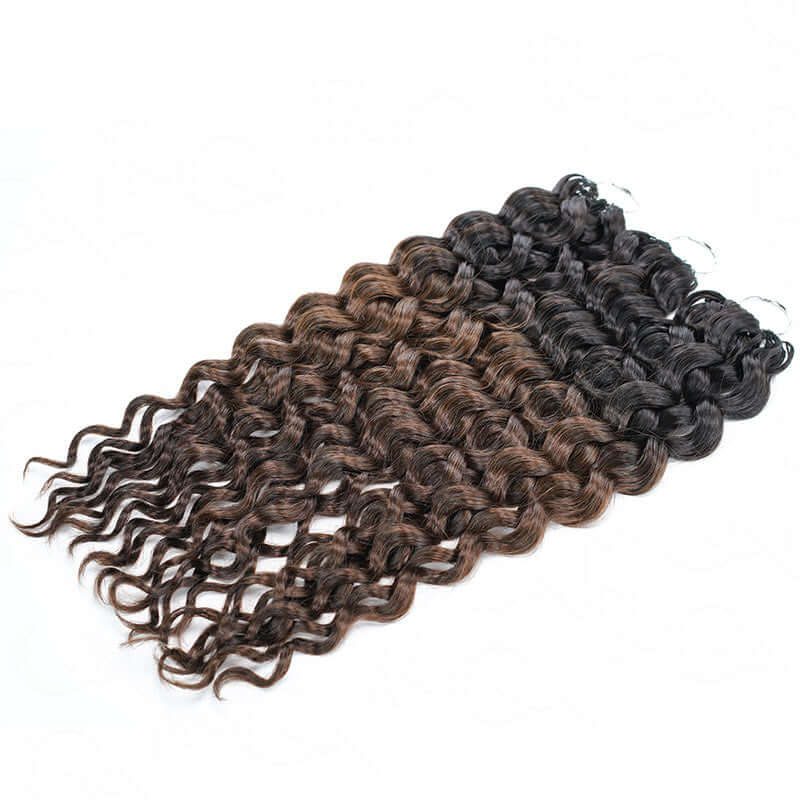 QVR Ombre Brown #T1B/4 Human Crochet Hair Water Wave Machine Made Feather Crochet Hairstyle - Image 12