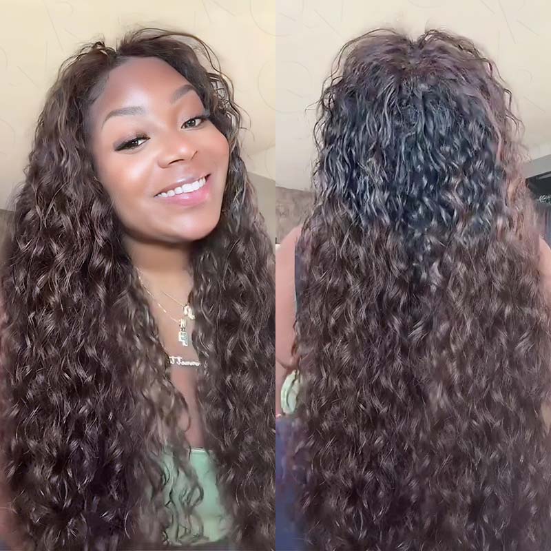 QVR Ombre Brown #T1B/4 Human Crochet Hair Water Wave Machine Made Feather Crochet Hairstyle - Image 2