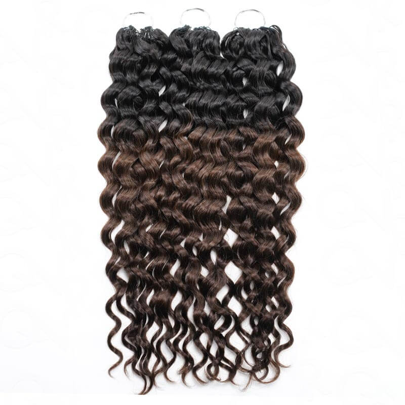 QVR Ombre Brown #T1B/4 Human Crochet Hair Water Wave Machine Made Feather Crochet Hairstyle - Image 6