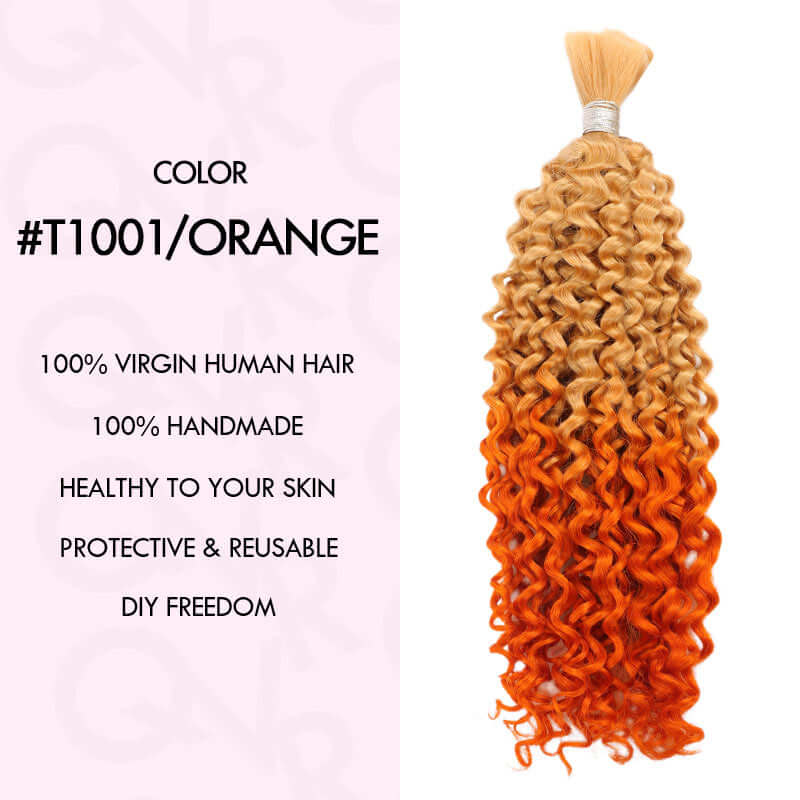 QVR Ombre #T1001/ORANGE Water Wave Bulk Hair Extensions for Boho Knotless Braiding - Image 3
