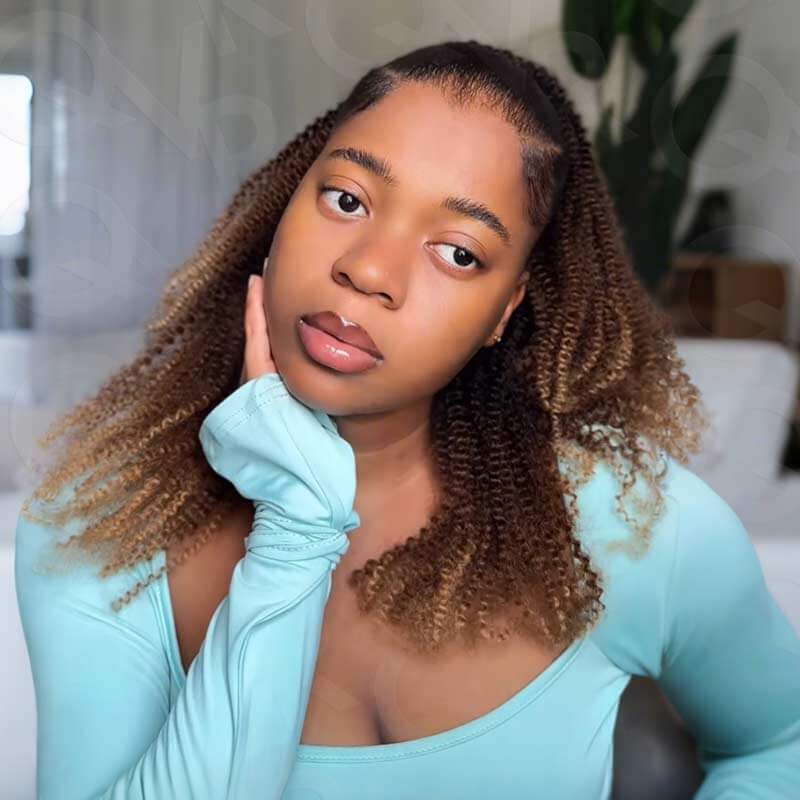 QVR Ombre #T1B/30/27 Feather Crochet Hair Afro Kinky Curly Machine Made Human Hair Extension - Image 3