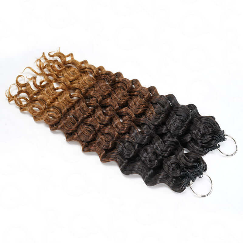 QVR Ombre #T1B/30/27 Water Wave Machine Made Feather Crochet Human Hair Extensions - Image 10