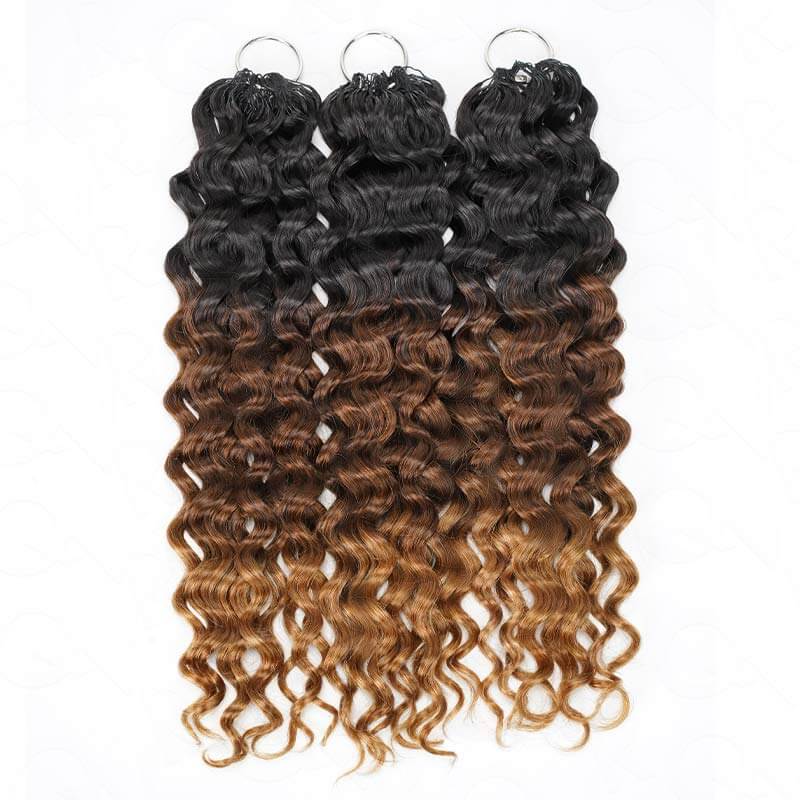 QVR Ombre #T1B/30/27 Water Wave Machine Made Feather Crochet Human Hair Extensions - Image 11