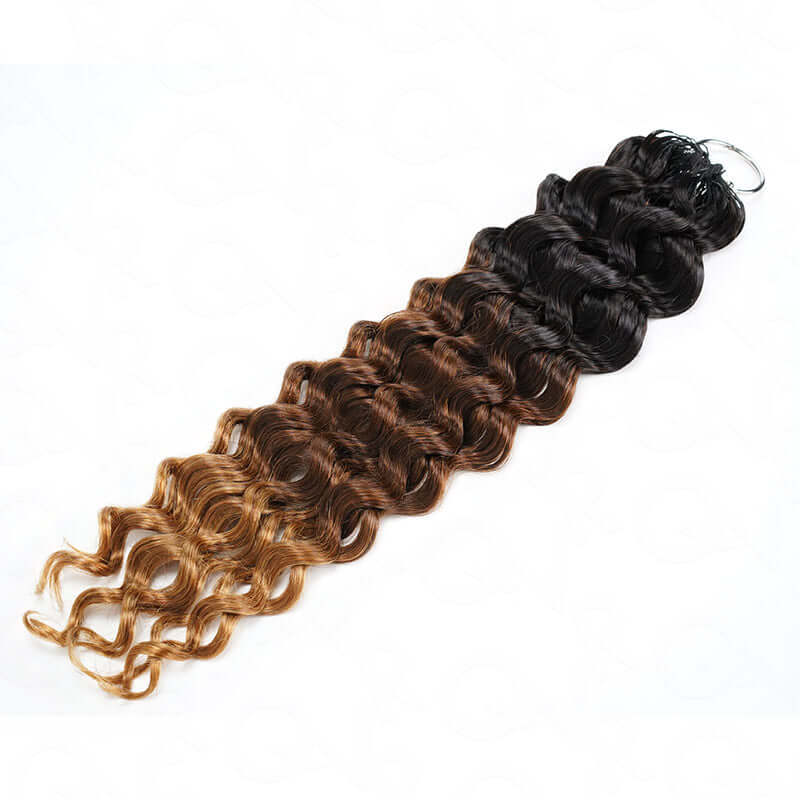 QVR Ombre #T1B/30/27 Water Wave Machine Made Feather Crochet Human Hair Extensions - Image 12