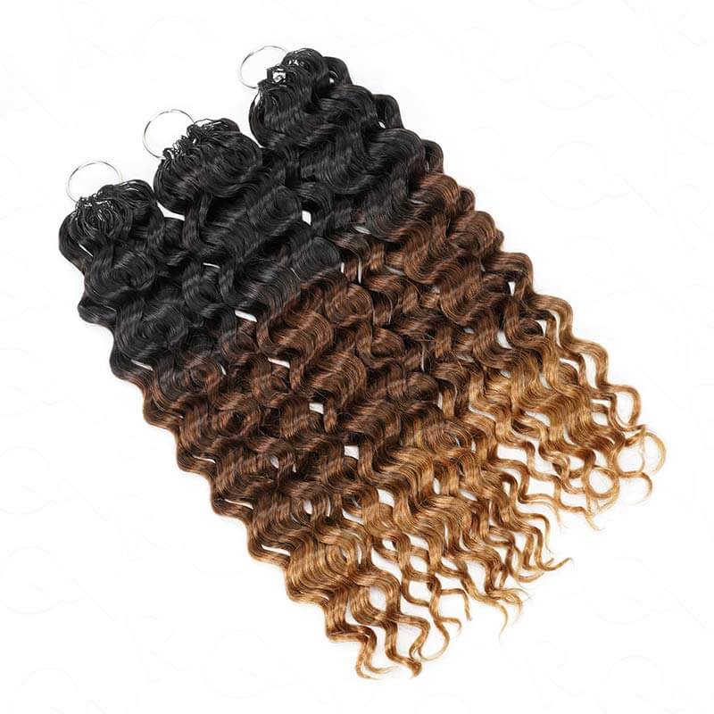 QVR Ombre #T1B/30/27 Water Wave Machine Made Feather Crochet Human Hair Extensions - Image 4