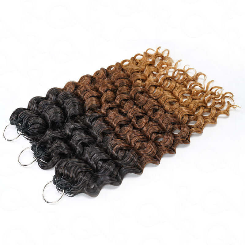 QVR Ombre #T1B/30/27 Water Wave Machine Made Feather Crochet Human Hair Extensions - Image 6