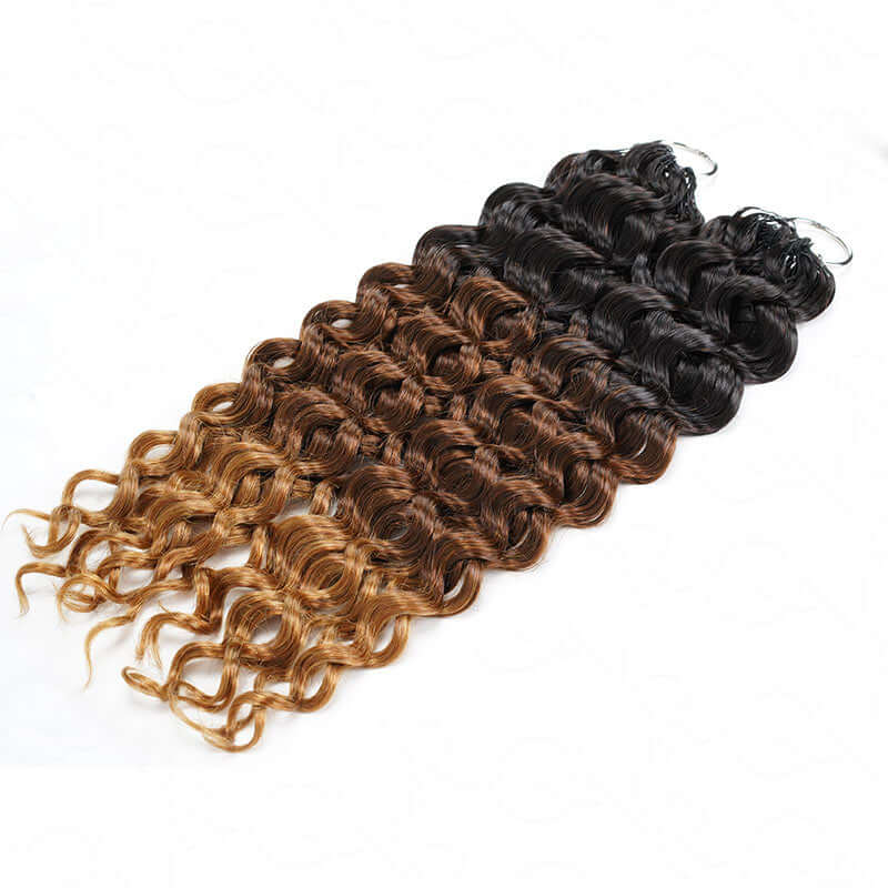 QVR Ombre #T1B/30/27 Water Wave Machine Made Feather Crochet Human Hair Extensions - Image 9