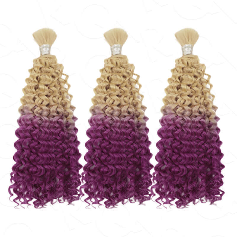 QVR Ombre #T20/VIOVLET Water Wave Bulk Hair Extensions for Boho Knotless Braiding - Image 3