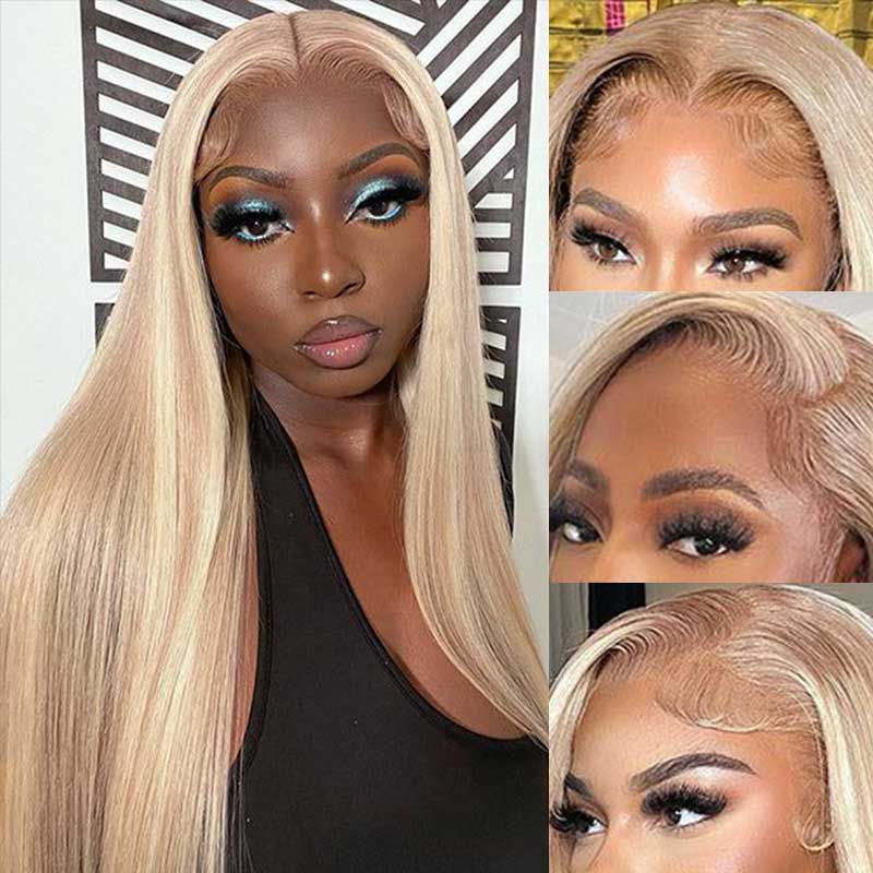 QVR #P10/613 Straight & Body Wave 13x4 Lace Front Wigs Blonde Wig With Brown Highlights Wigs 210% Density - Image 2