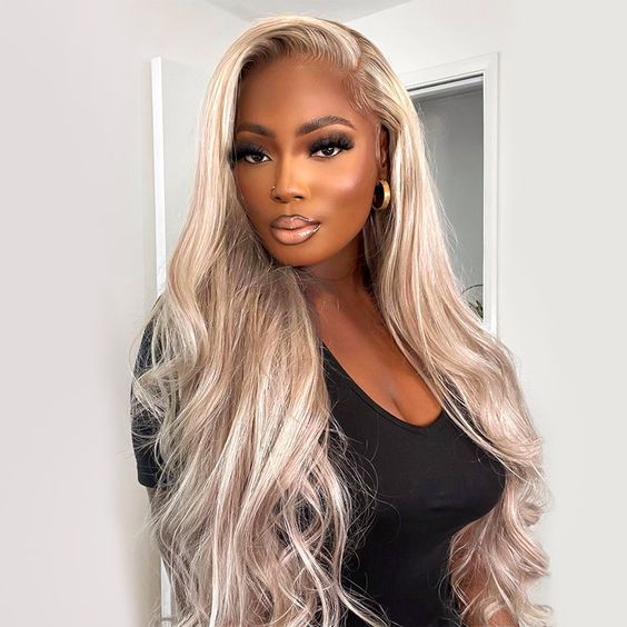 QVR #P10/613 Straight & Body Wave 13x4 Lace Front Wigs Blonde Wig With Brown Highlights Wigs 210% Density - Image 4
