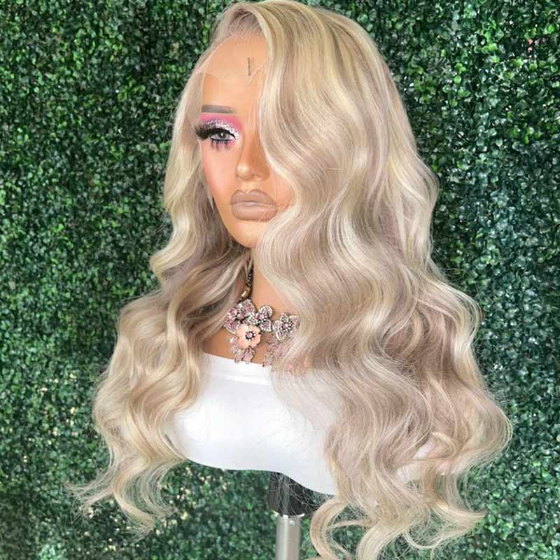 QVR #P10/613 Straight & Body Wave 13x4 Lace Front Wigs Blonde Wig With Brown Highlights Wigs 210% Density - Image 5