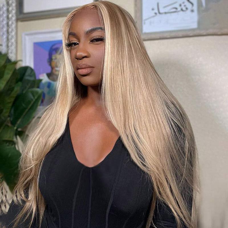 QVR #P10/613 Straight & Body Wave 13x4 Lace Front Wigs Blonde Wig With Brown Highlights Wigs 210% Density - Image 6