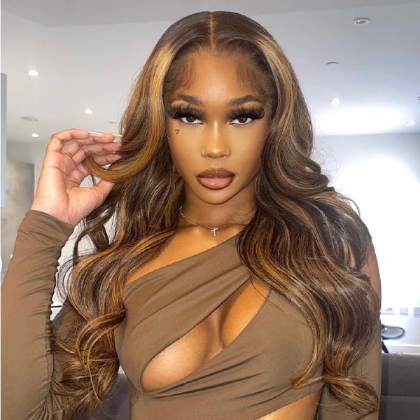 QVR P4/27 Body Wave 13x4 Lace Frontal Wig Honey Blonde Highlights Human Hair Wigs - Image 2