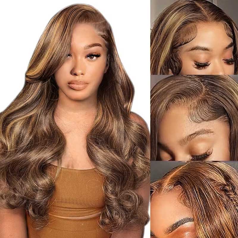 QVR P4/27 Body Wave 13x4 Lace Frontal Wig Honey Blonde Highlights Human Hair Wigs - Image 4