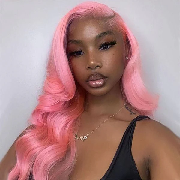 QVR Pink Color 13x4 Transparent Lace Front Wig Bone Straight Pre-plucked Human Hair Wigs - Image 5