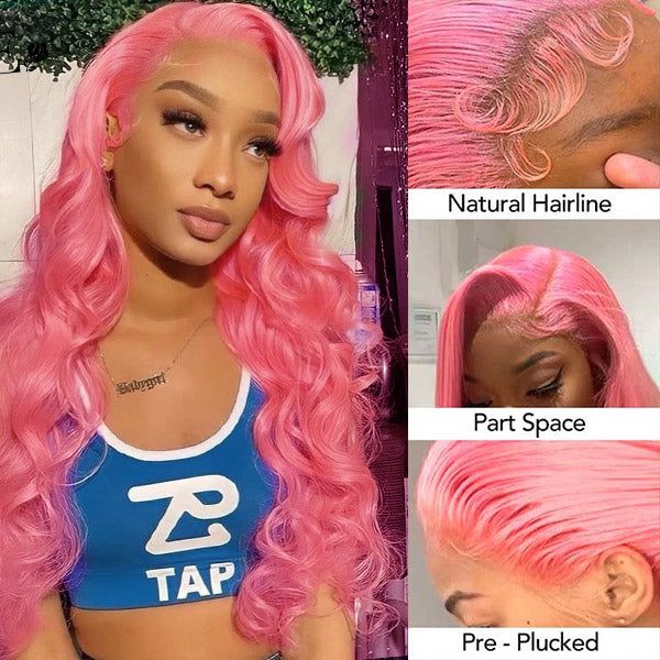 QVR Pink Color 13x4 Transparent Lace Front Wig Bone Straight Pre-plucked Human Hair Wigs - Image 6