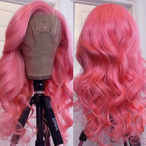 QVR Pink Color 13x4 Transparent Lace Front Wig Bone Straight Pre-plucked Human Hair Wigs - Image 7