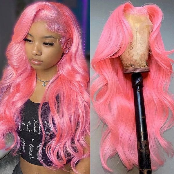 QVR Pink Color 13x4 Transparent Lace Front Wig Bone Straight Pre-plucked Human Hair Wigs - Image 8