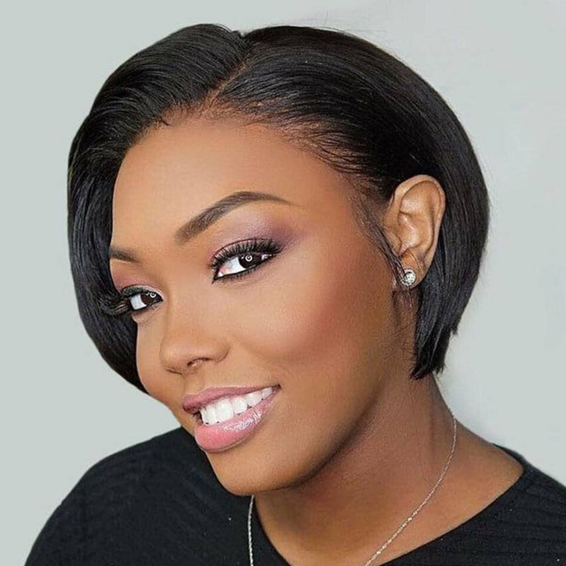 QVR Pixie Cut Style Short Hair Natural Black Color T Part Lace Frontal Human Hair Wig - Image 5