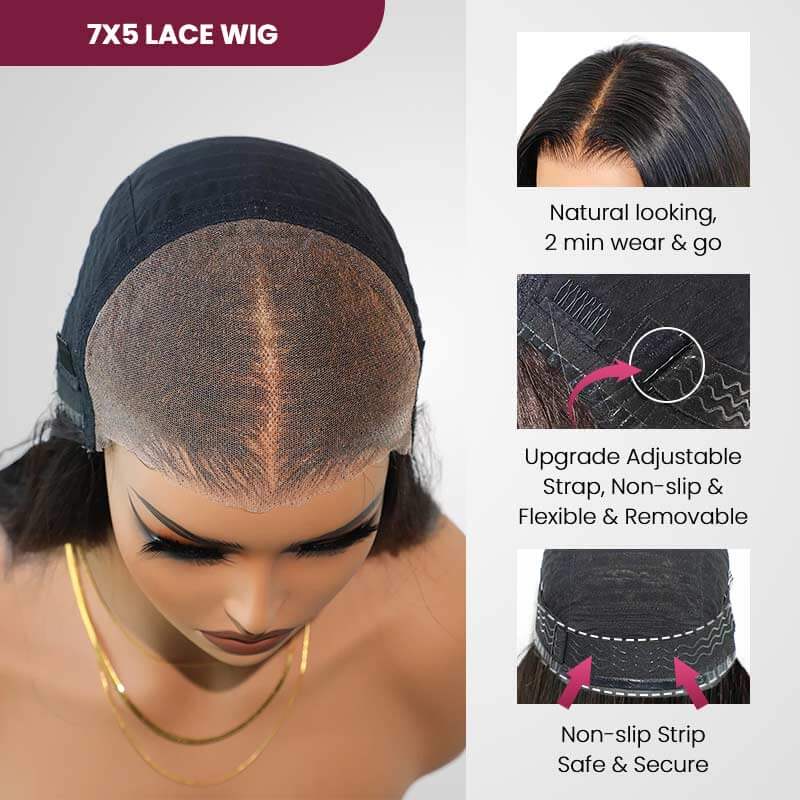 QVR Pre-Bleached Deep Wave 7x5 Lace Wig Glueless Human Hair Wigs - Image 10