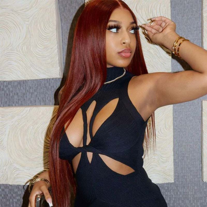QVR Pre-cut 4x6 HD Lace Closure Human Hair Wig Straight/Body Wave #33 Colored Reddish Brown Wig - Image 2