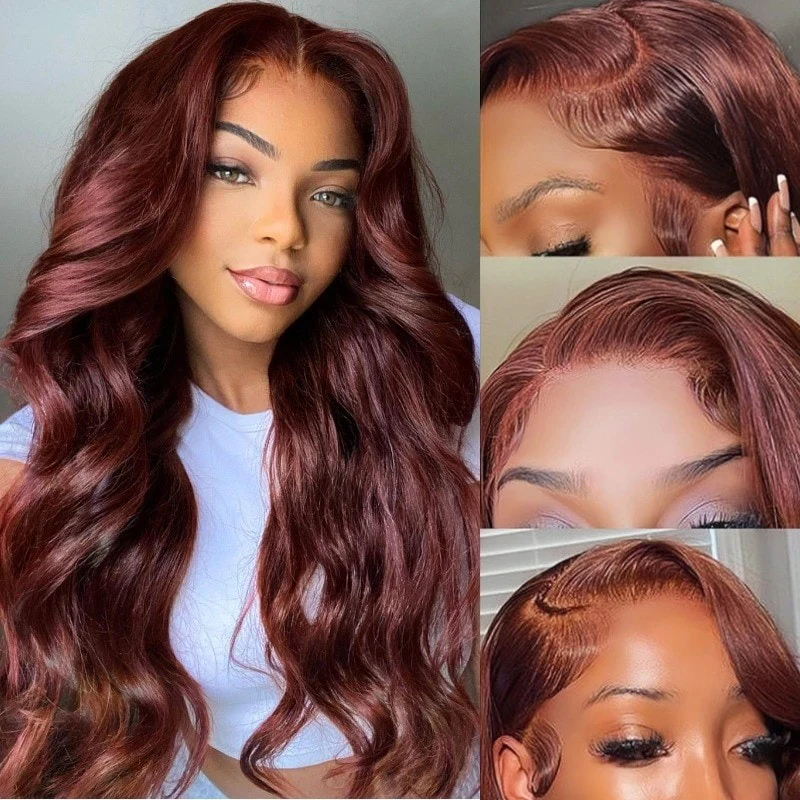 QVR Pre-cut 4x6 HD Lace Closure Human Hair Wig Straight/Body Wave #33 Colored Reddish Brown Wig - Image 4