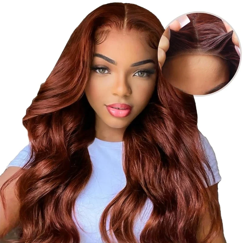 QVR Pre-cut 4x6 HD Lace Closure Human Hair Wig Straight/Body Wave #33 Colored Reddish Brown Wig - Image 5